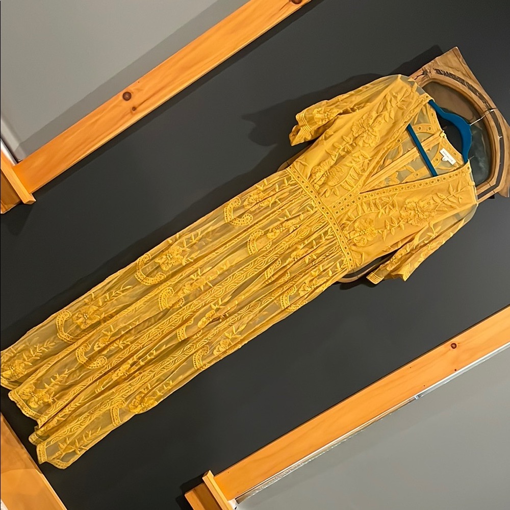 Socialite Medium sheer Yellow Embroidered Maxi Dress